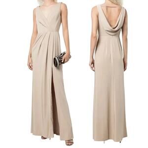 Marchesa Notte V-Neck Cowl Detail Sleeveless Maxi Gown Grey Women's Size 10